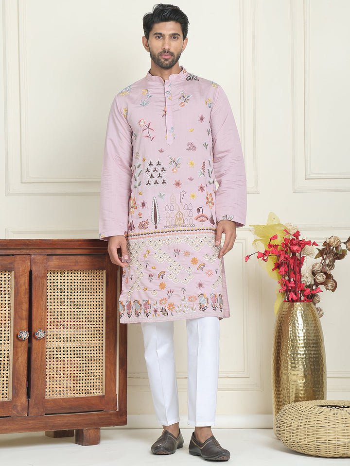 Floral Embroidered And Sequins Kurta Set
