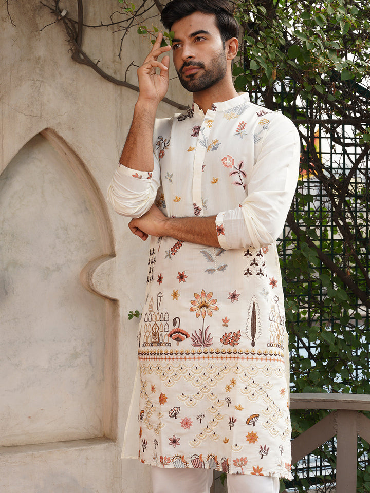 Floral Embroidered And Sequins Kurta Set