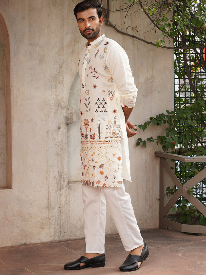 Floral Embroidered And Sequins Kurta Set