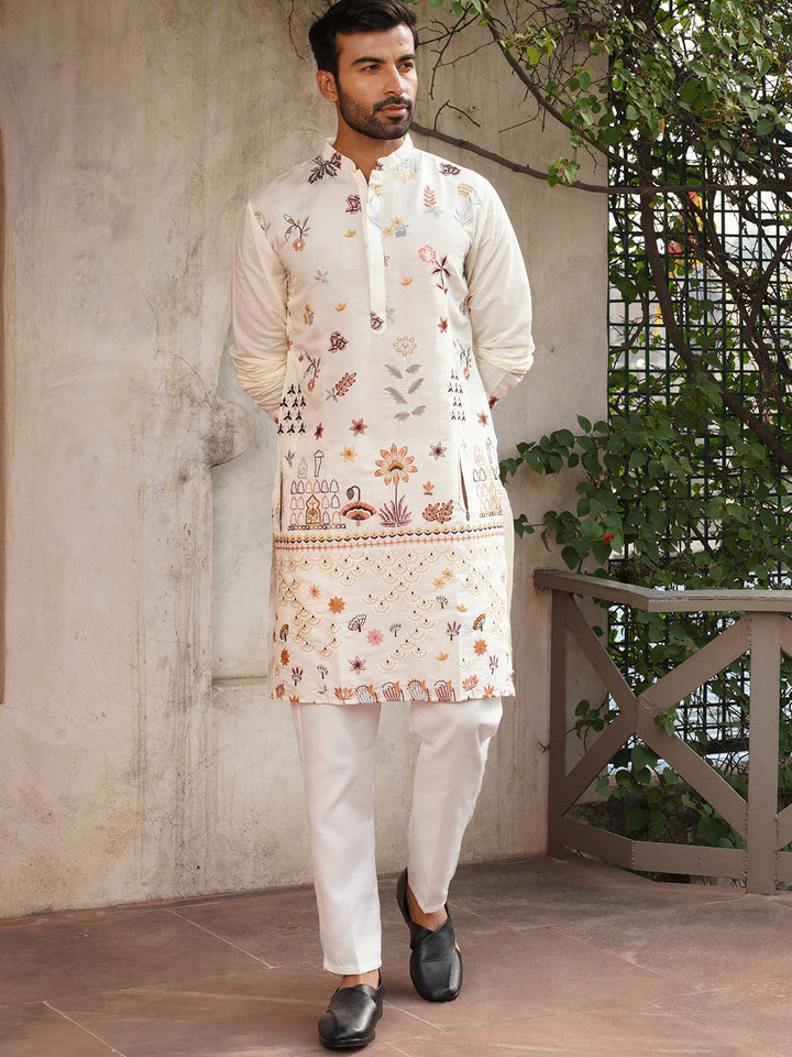 Floral Embroidered And Sequins Kurta Set