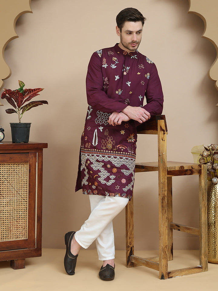 Floral Embroidered And Sequins Kurta Set