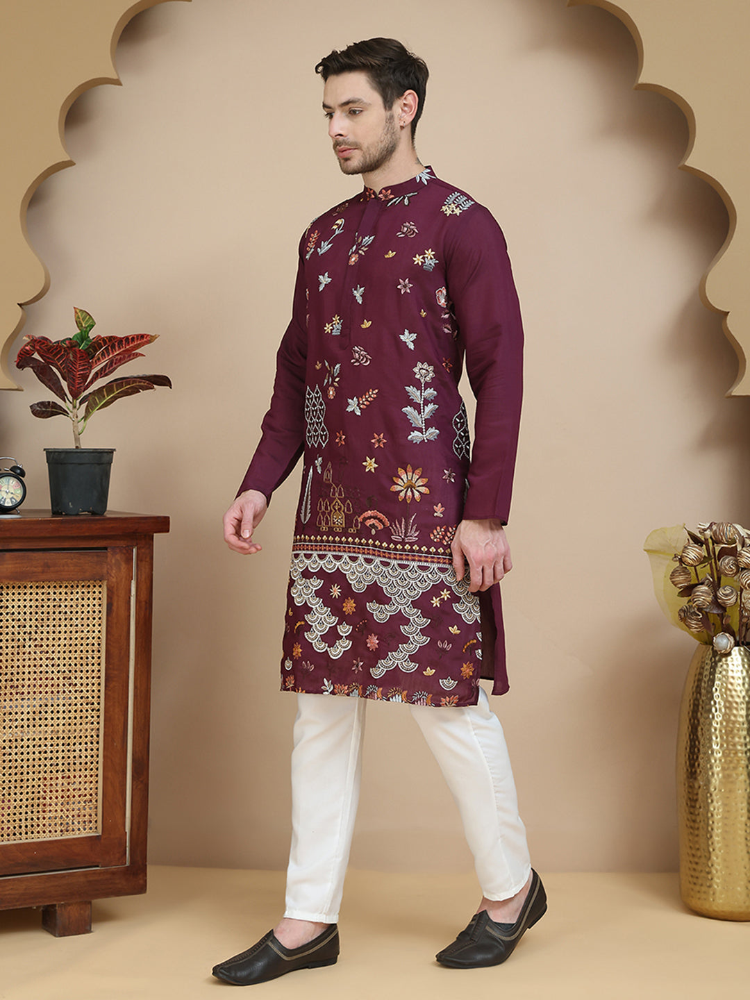 Floral Embroidered And Sequins Kurta Set