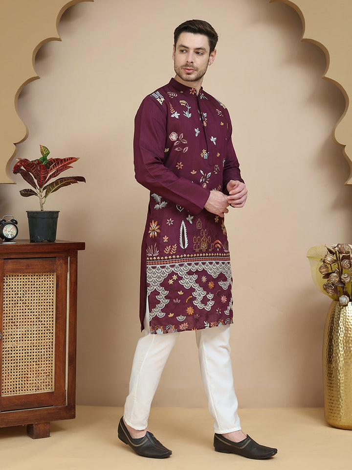 Floral Embroidered And Sequins Kurta Set