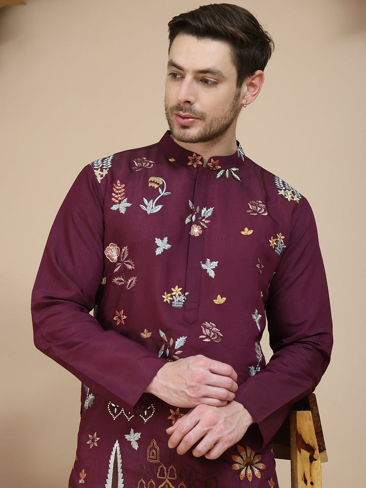 Floral Embroidered And Sequins Kurta Set
