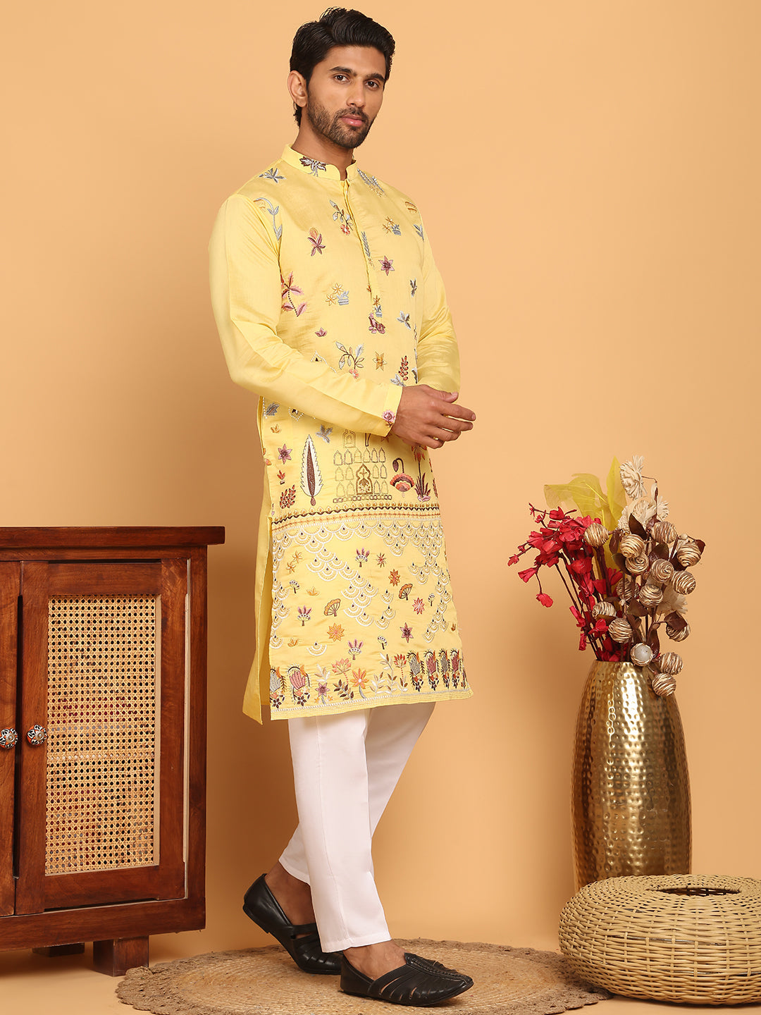 Floral Embroidered And Sequins Kurta Set