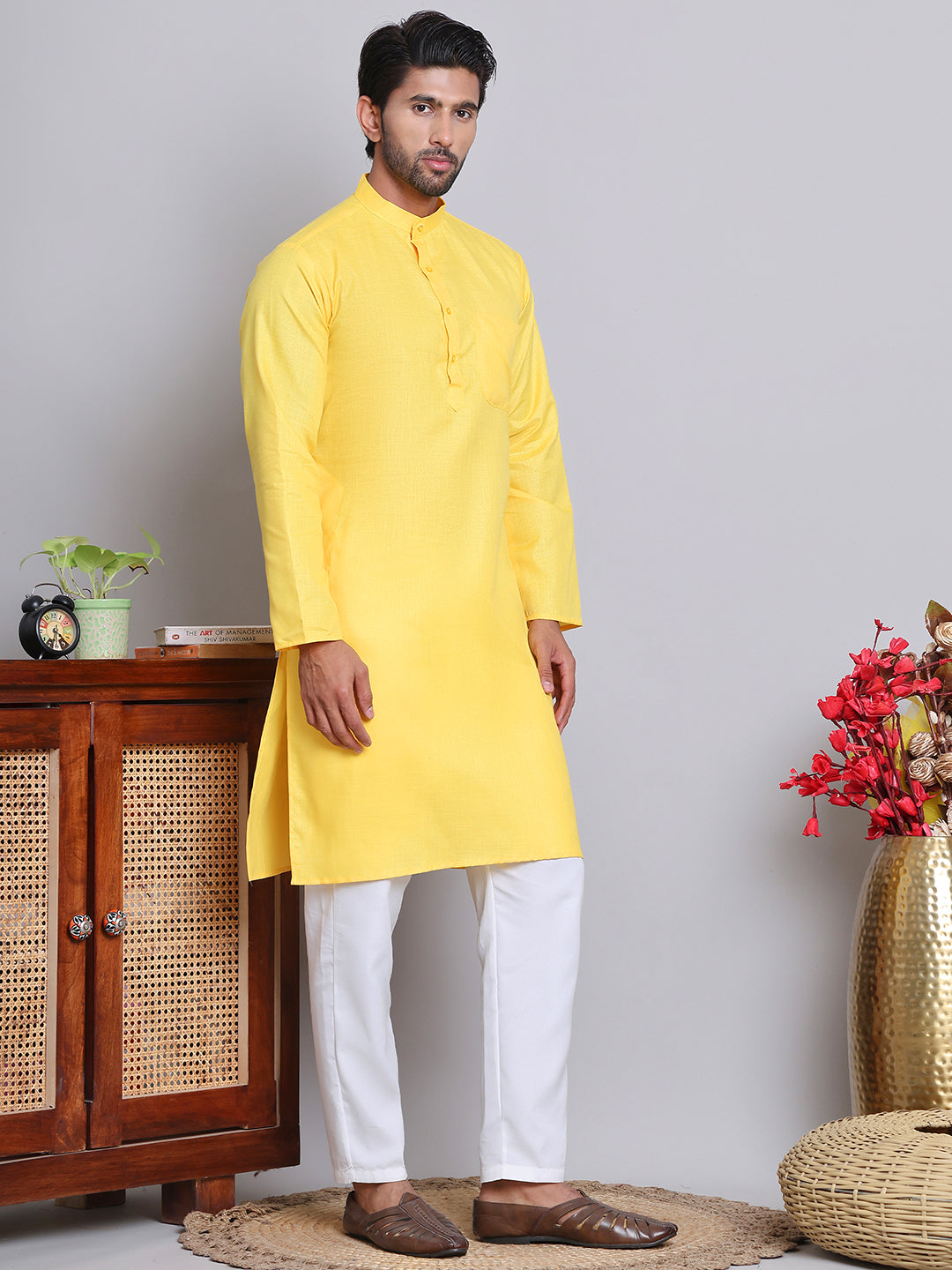Solid Cotton Kurta Set For Men