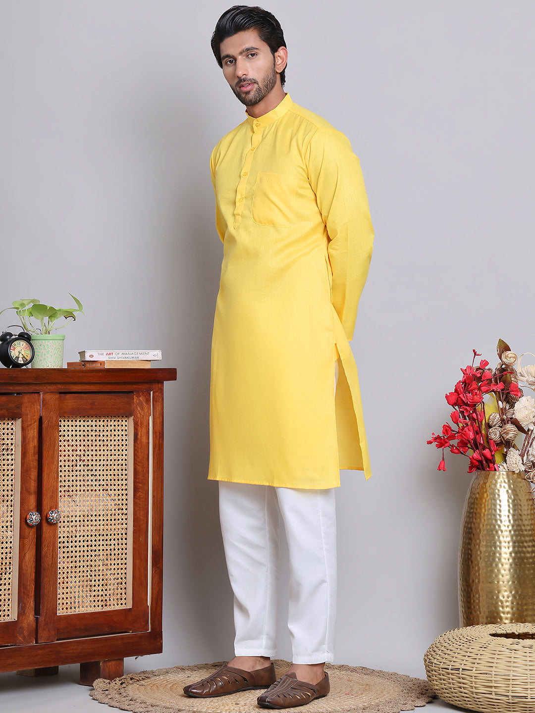 Solid Cotton Kurta Set For Men