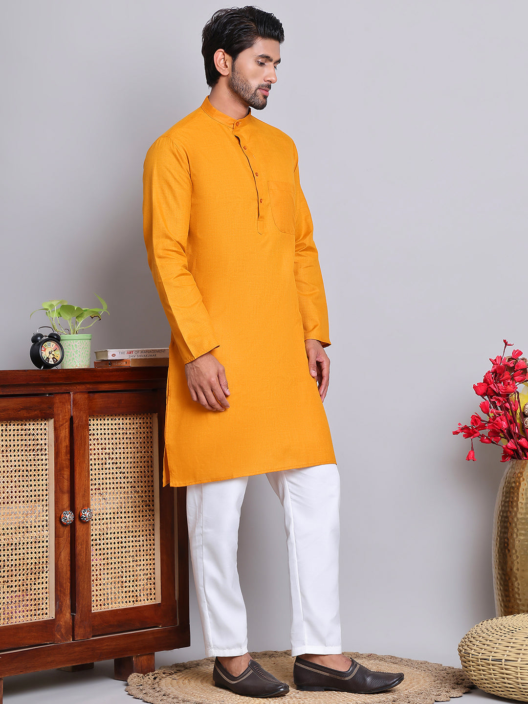 Solid Cotton Kurta Set For Men