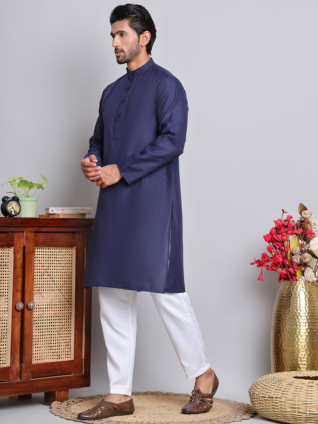 Solid Cotton Kurta Set For Men