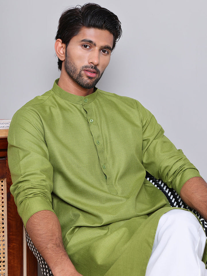 Solid Cotton Kurta Set For Men