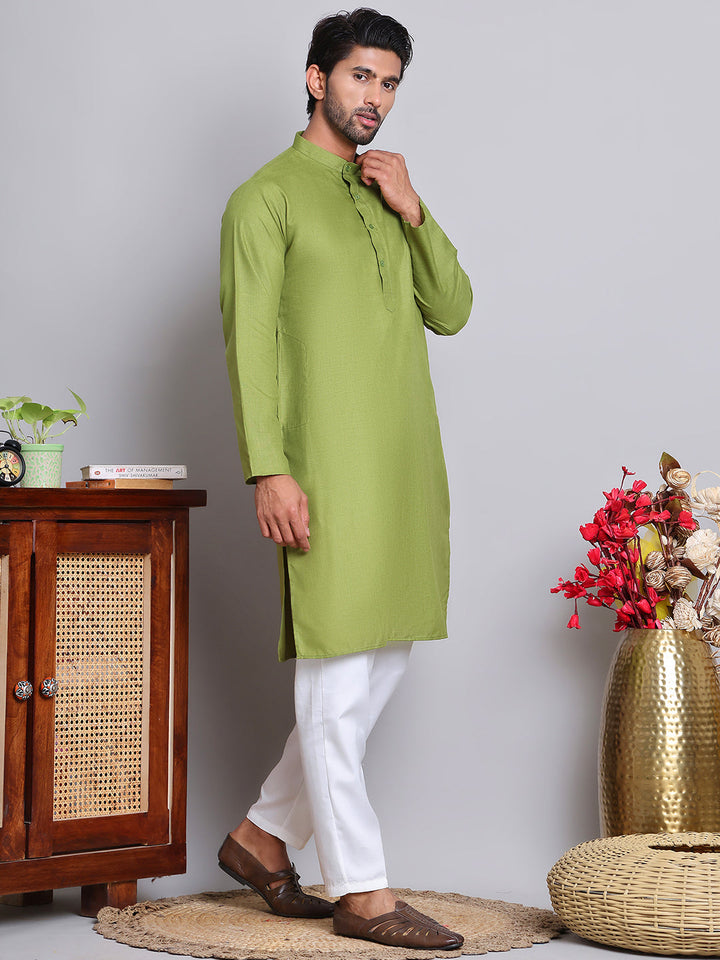 Solid Cotton Kurta Set For Men