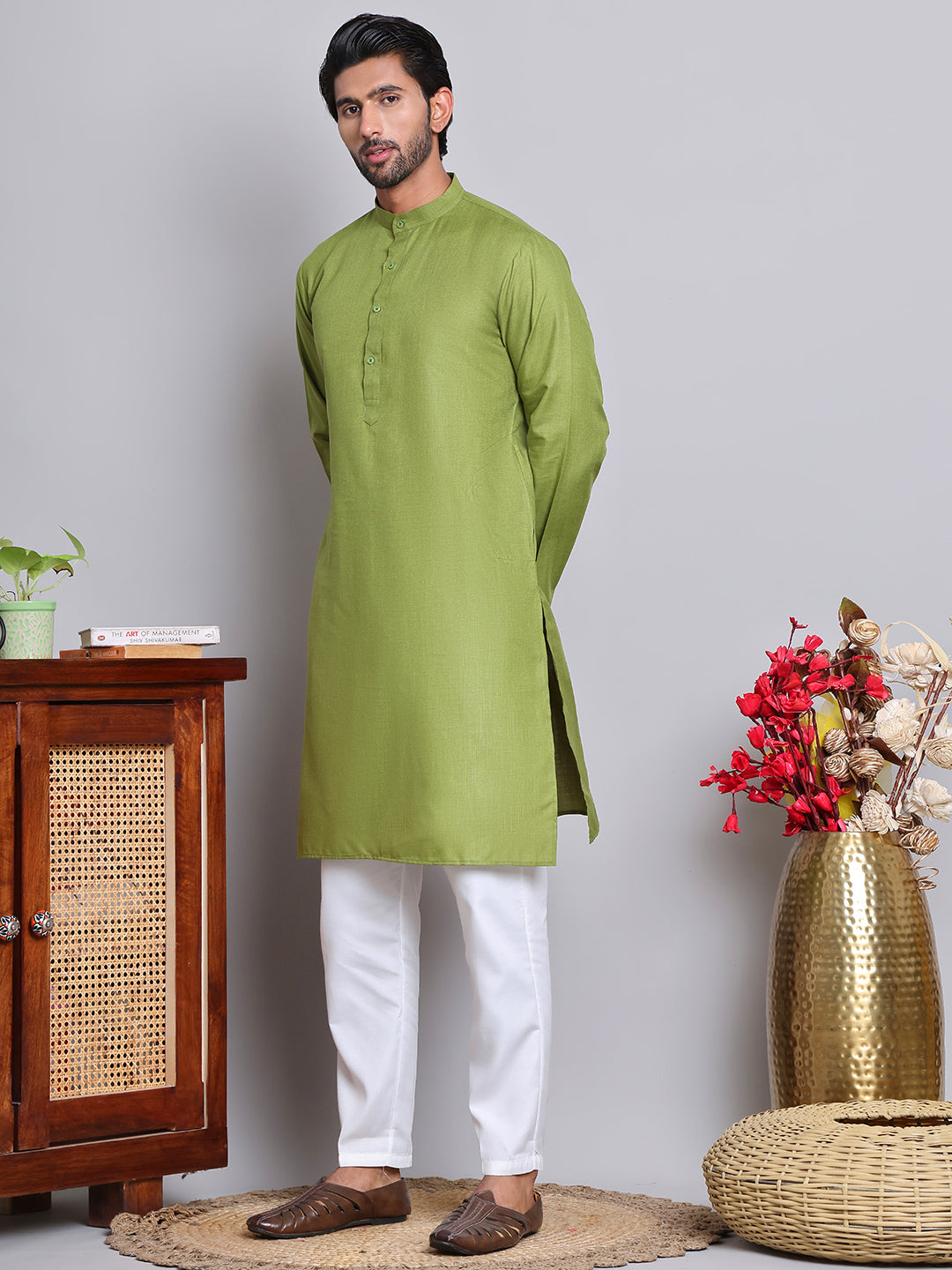 Solid Cotton Kurta Set For Men