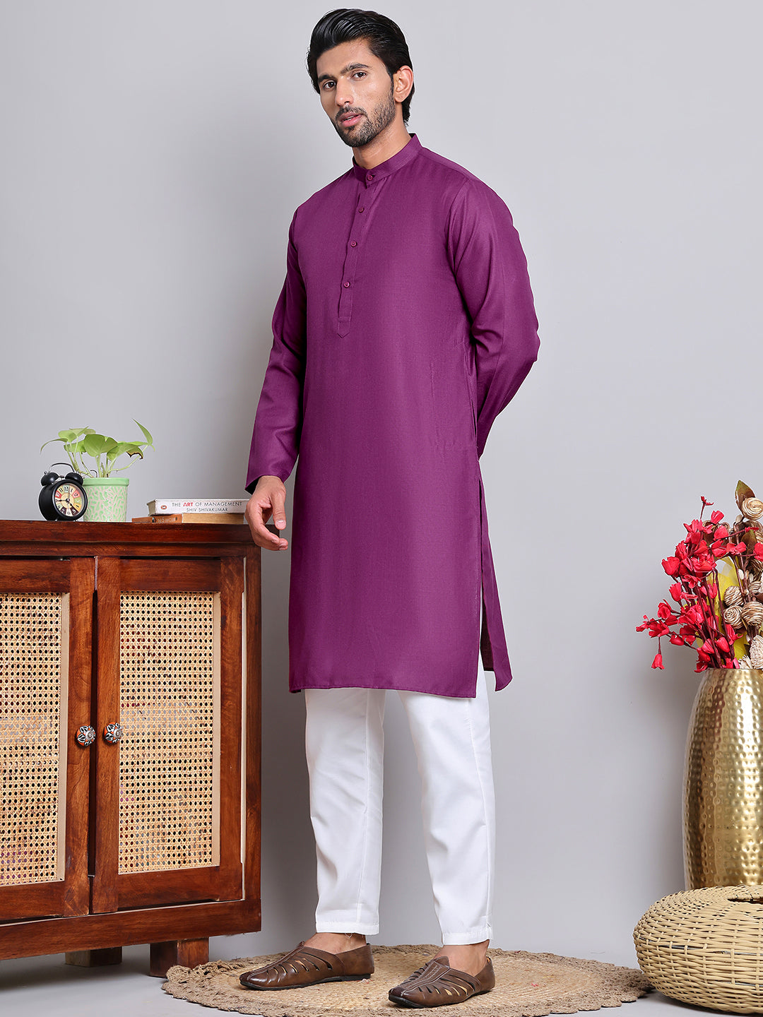 Solid Cotton Kurta Set For Men