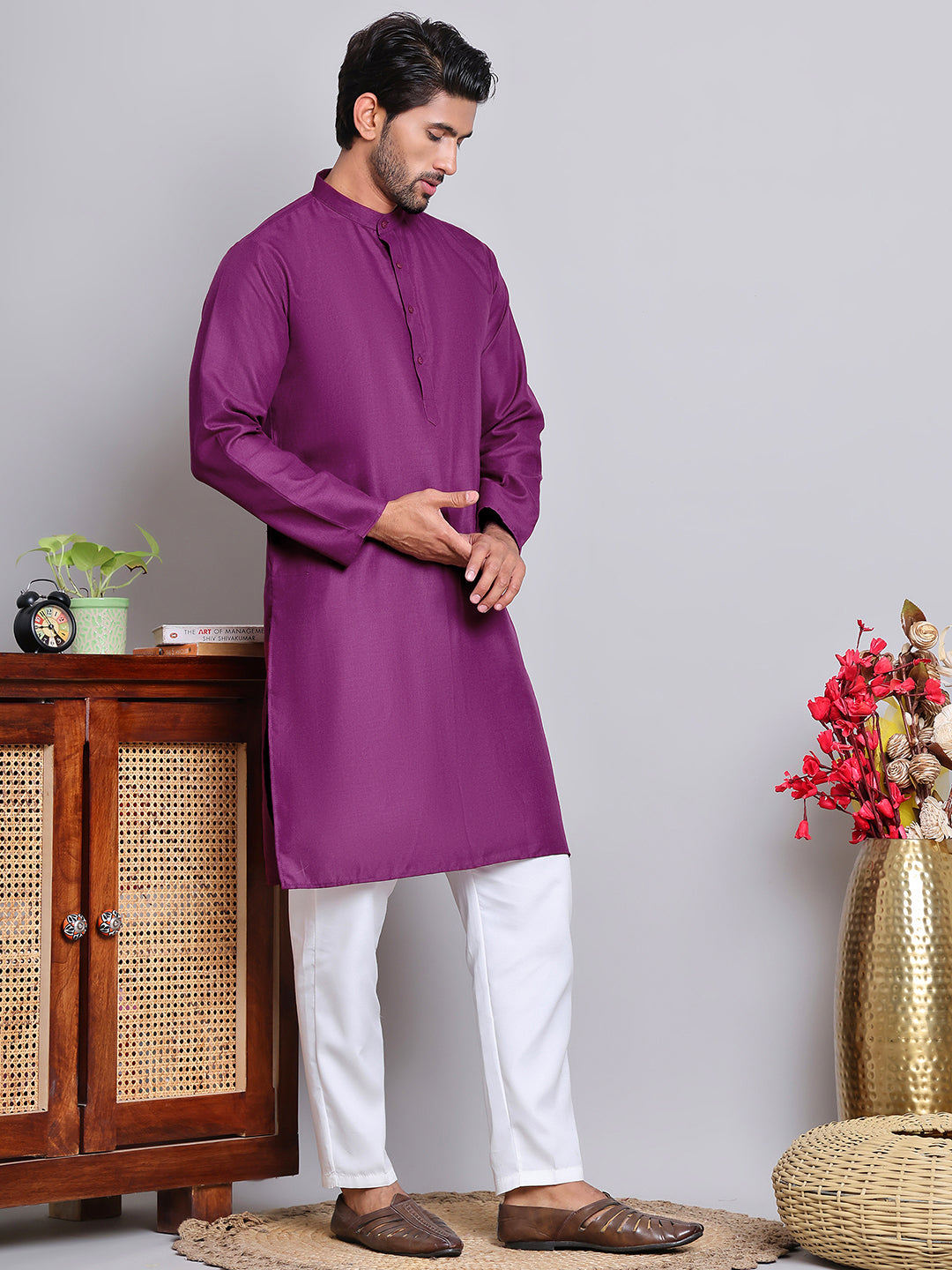 Solid Cotton Kurta Set For Men