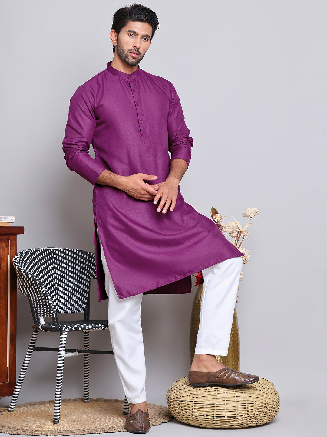 Solid Cotton Kurta Set For Men