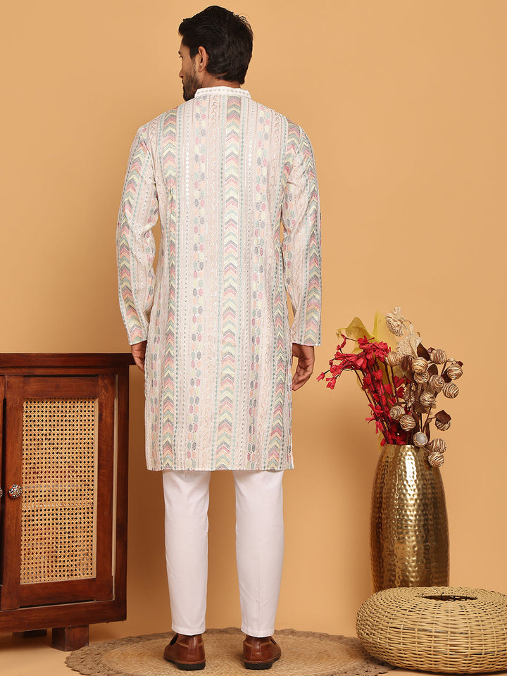 Embroidered And Sequins Kurta Pyjama Set For Men