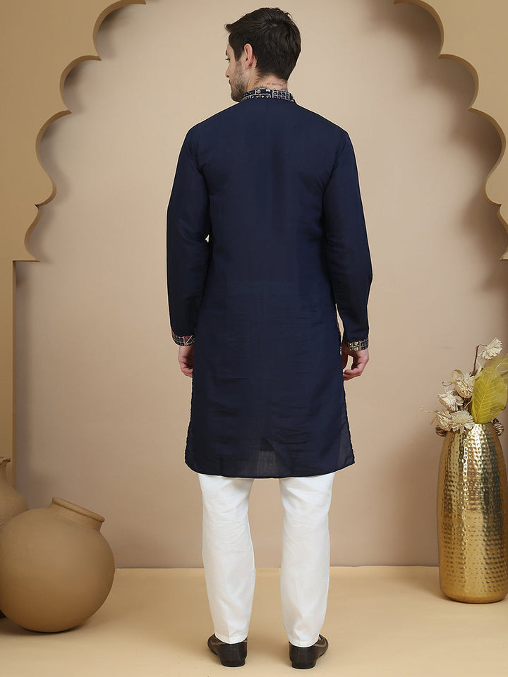Embroidered Straight Kurta Set For Men