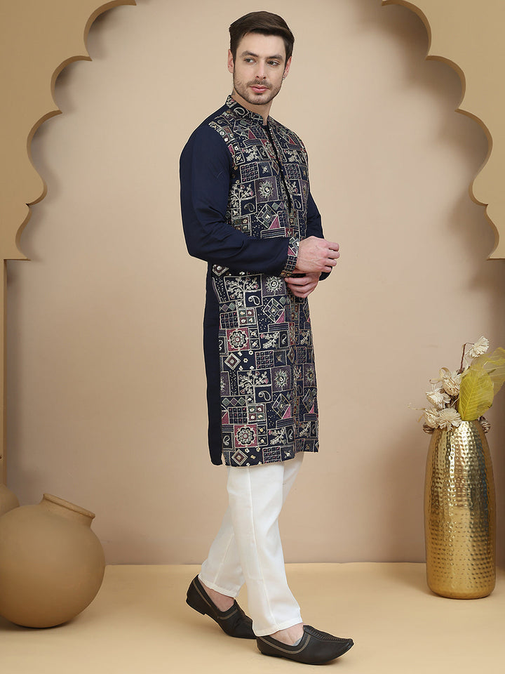 Embroidered Straight Kurta Set For Men