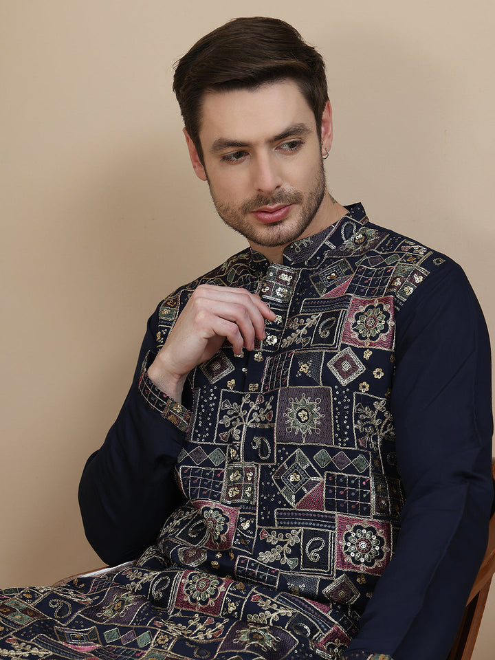 Embroidered Straight Kurta Set For Men