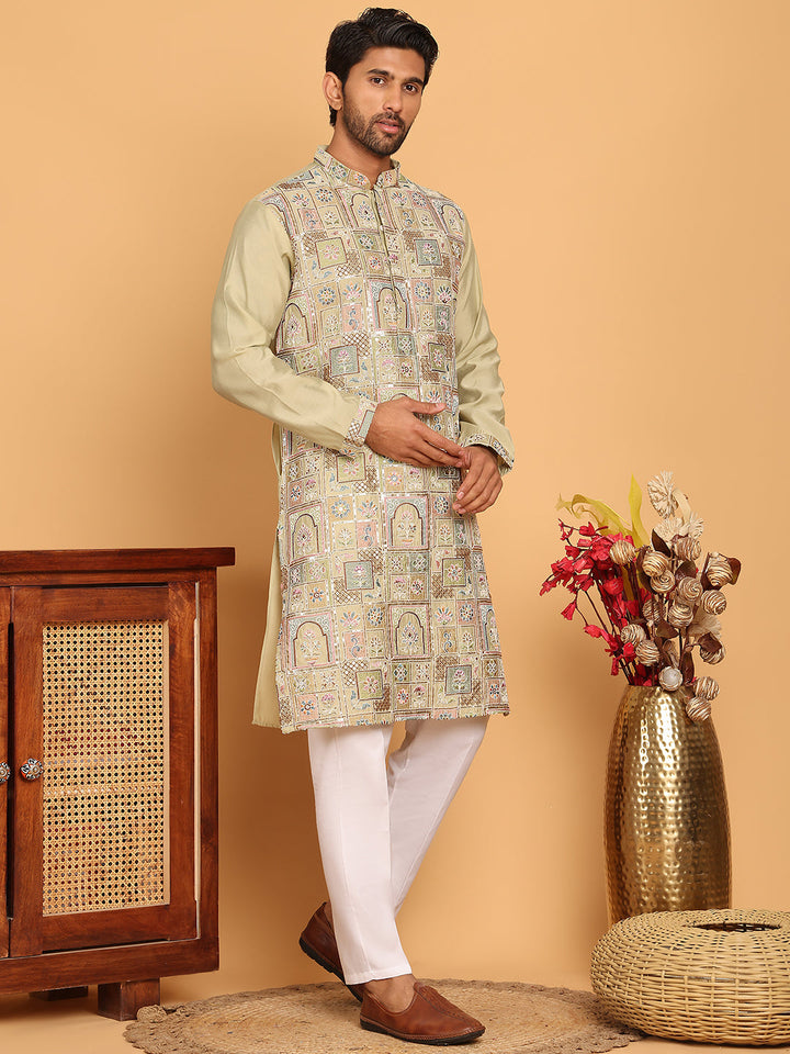 Embroidered Straight Kurta Set For Men