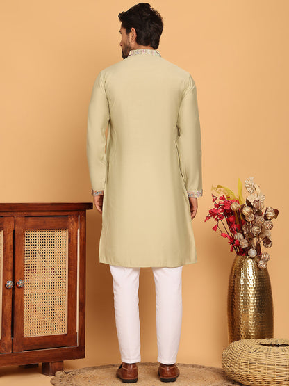 Embroidered Straight Kurta Set For Men