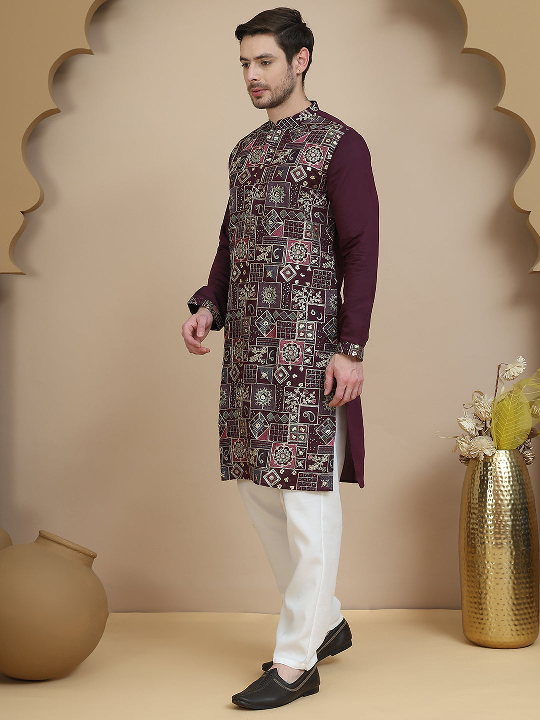 Embroidered Straight Kurta Set For Men