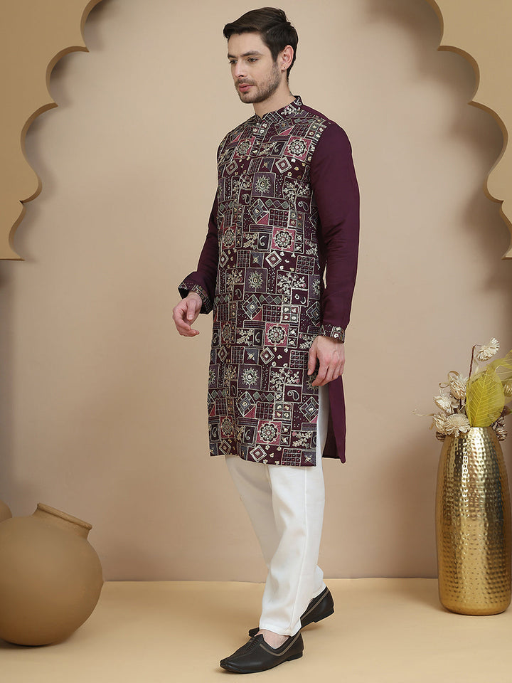 Embroidered Straight Kurta Set For Men