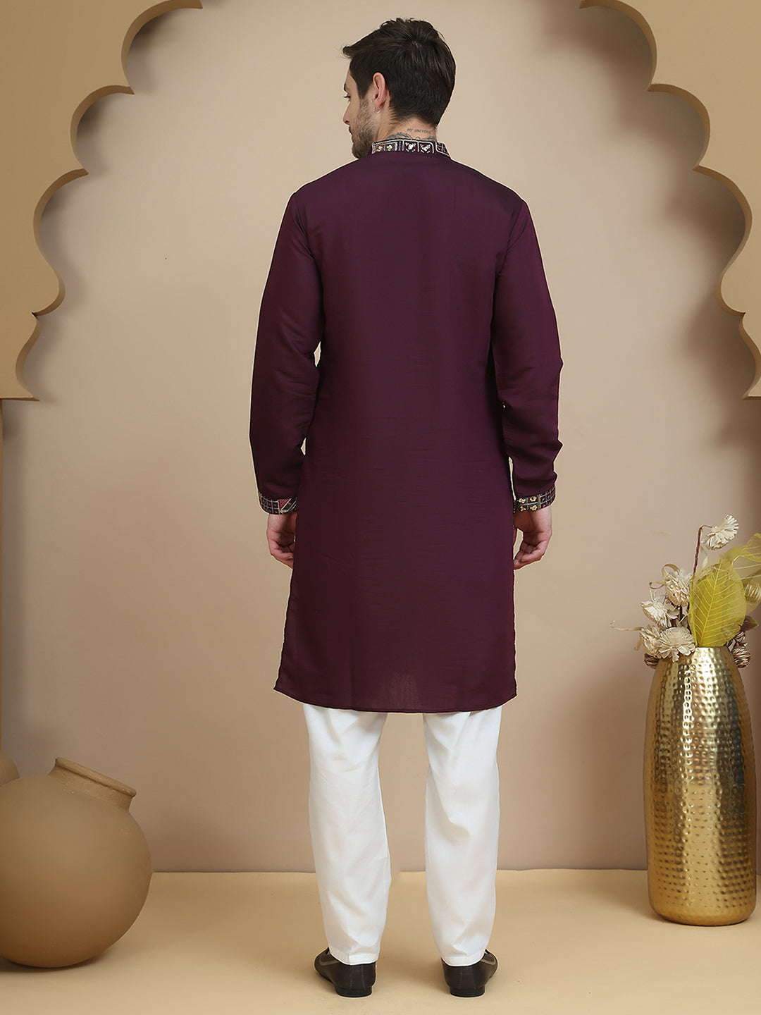 Embroidered Straight Kurta Set For Men