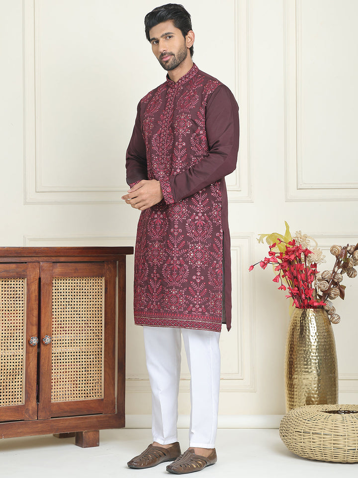 Embroidered Straight Kurta Pyjama Set For Men