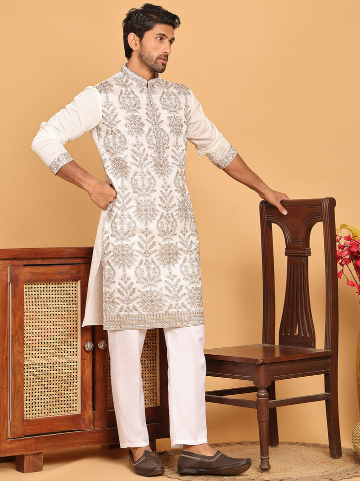 Embroidered Straight Kurta Pyjama Set For Men