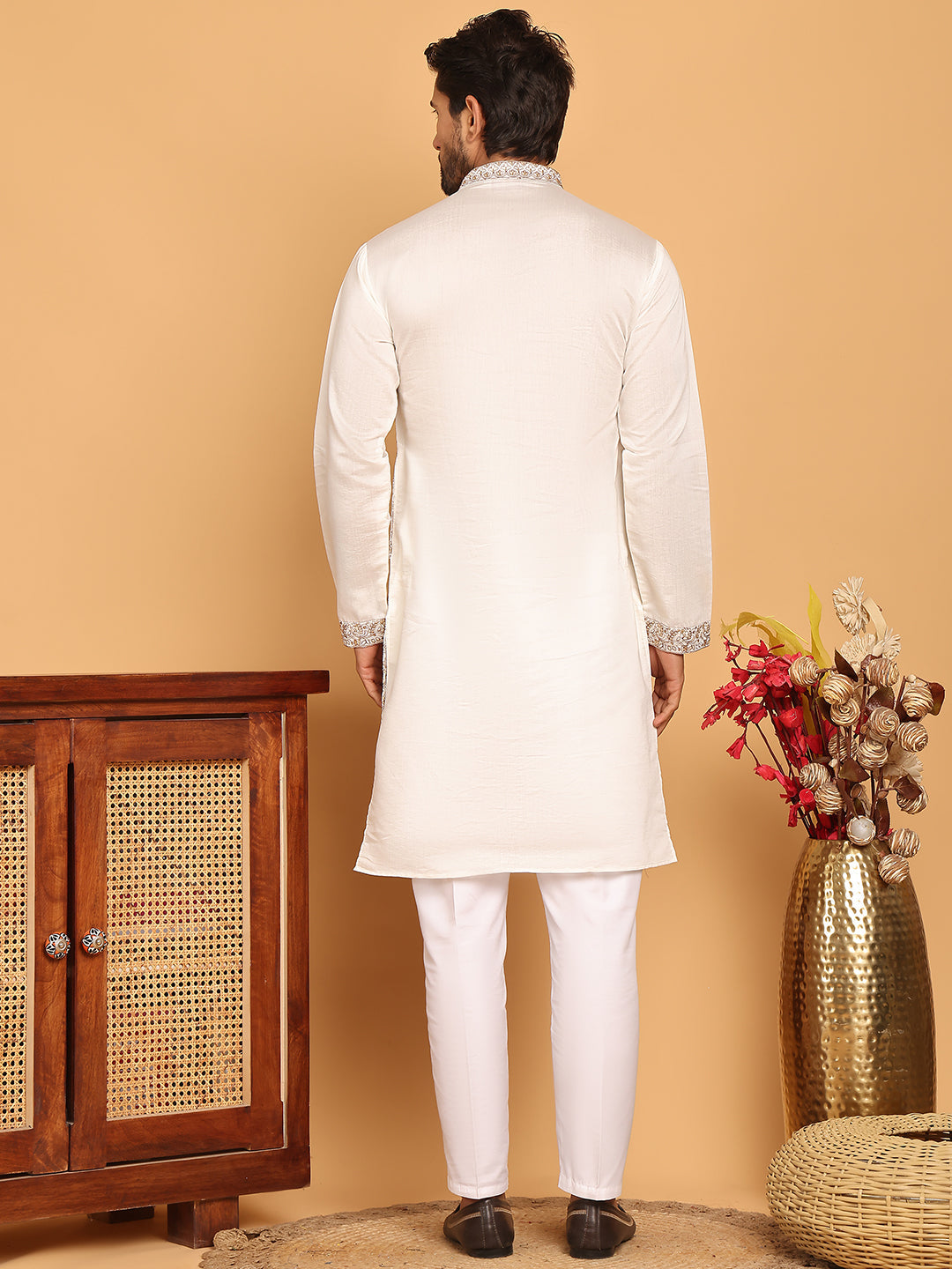 Embroidered Straight Kurta Pyjama Set For Men