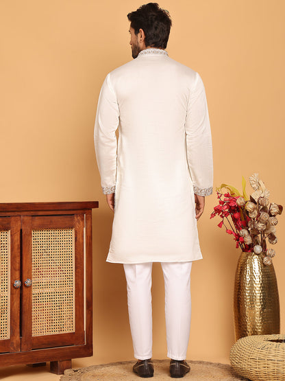 Embroidered Straight Kurta Pyjama Set For Men