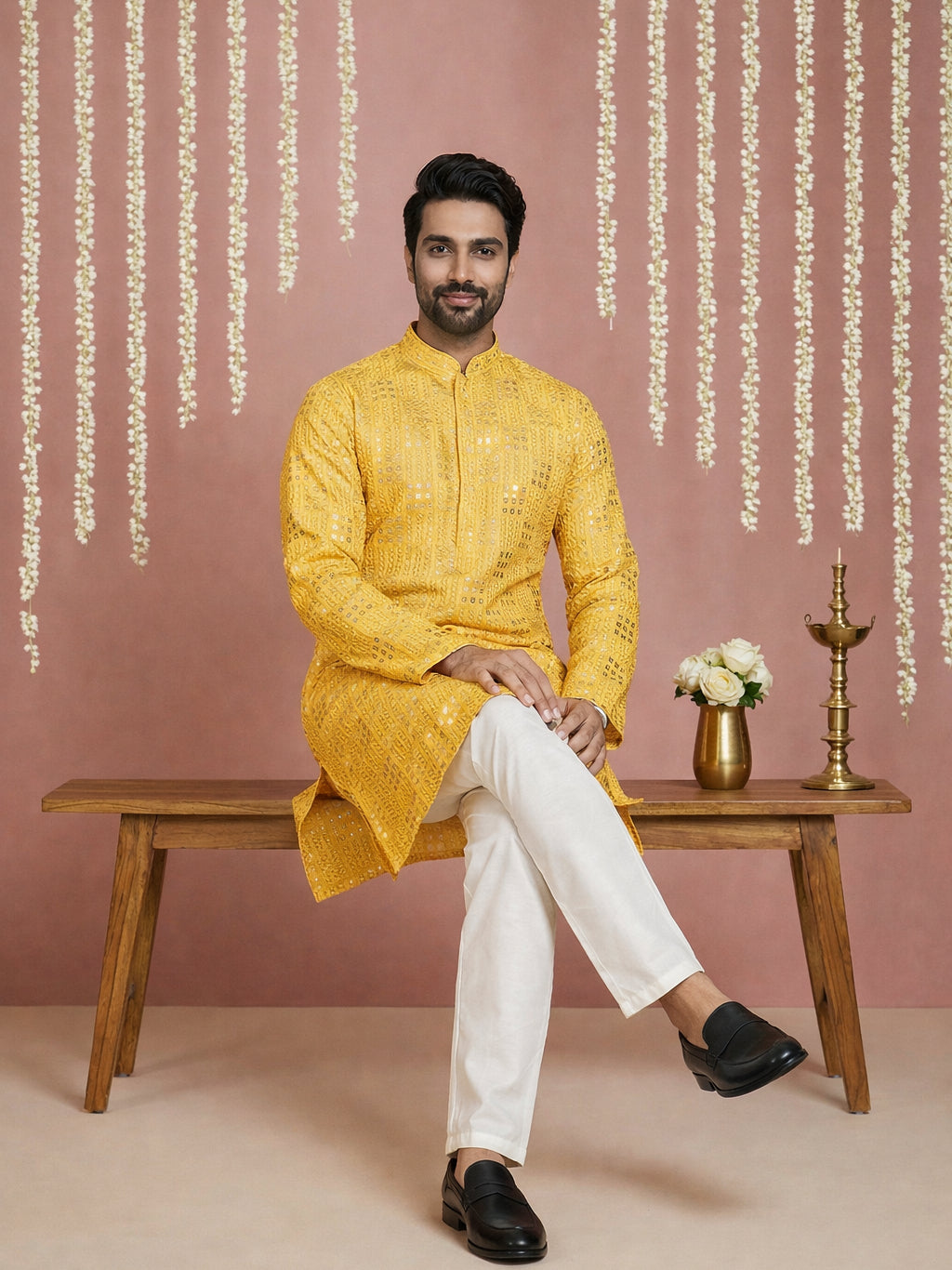 Embroidered &amp; Sequins Kurta Pyjama