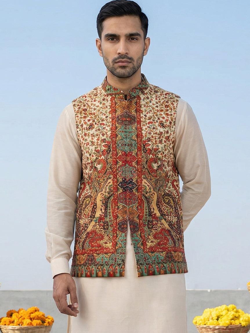 Printed Velvet Nehru Jacket