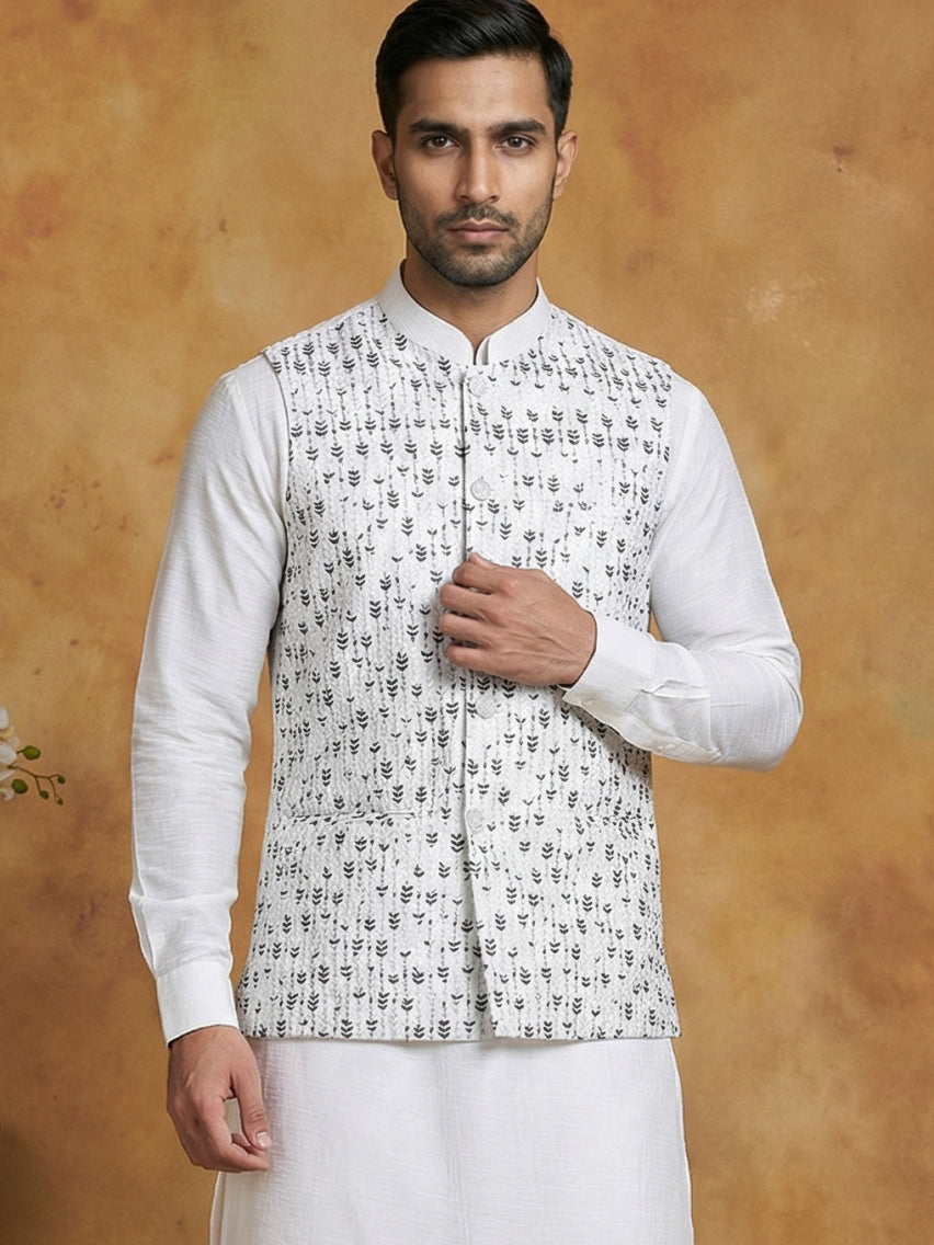Embroidered Nehru Jacket For Men