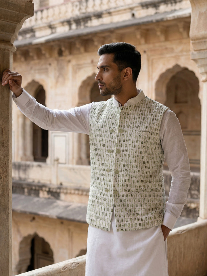 Embroidered Nehru Jacket For Men
