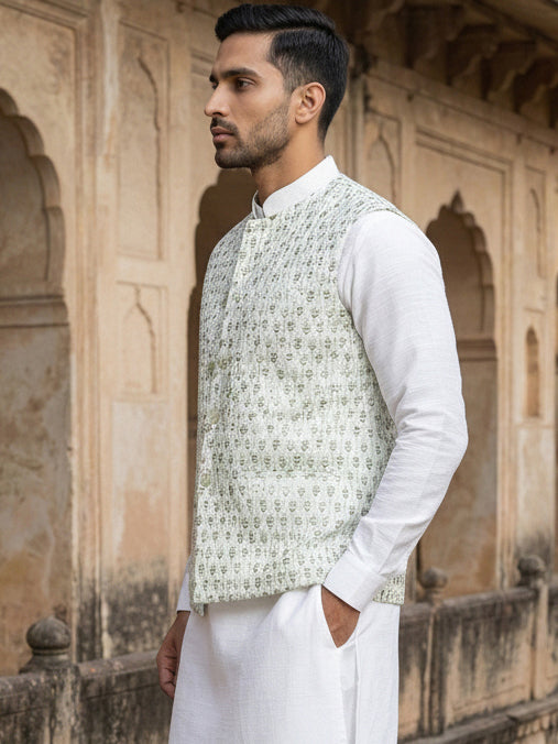 Embroidered Nehru Jacket For Men