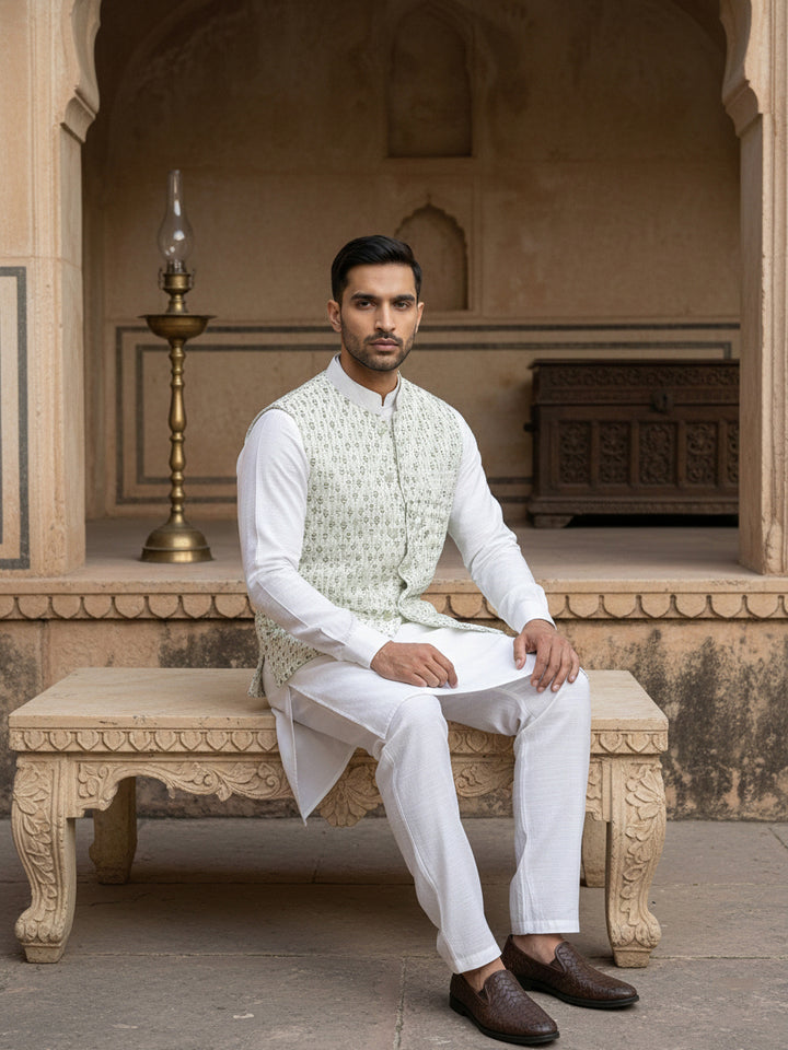 Embroidered Nehru Jacket For Men