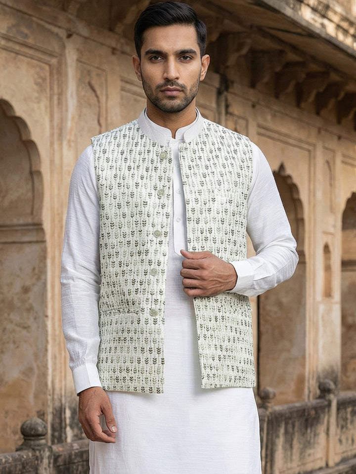 Embroidered Nehru Jacket For Men