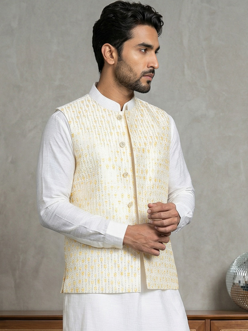 Embroidered Nehru Jacket For Men