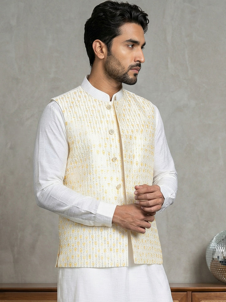 Embroidered Nehru Jacket For Men