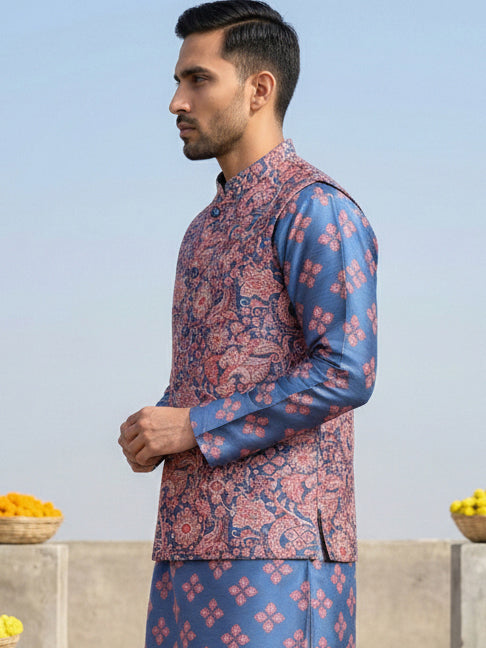 Digital Printed Nehru Jacket For Men
