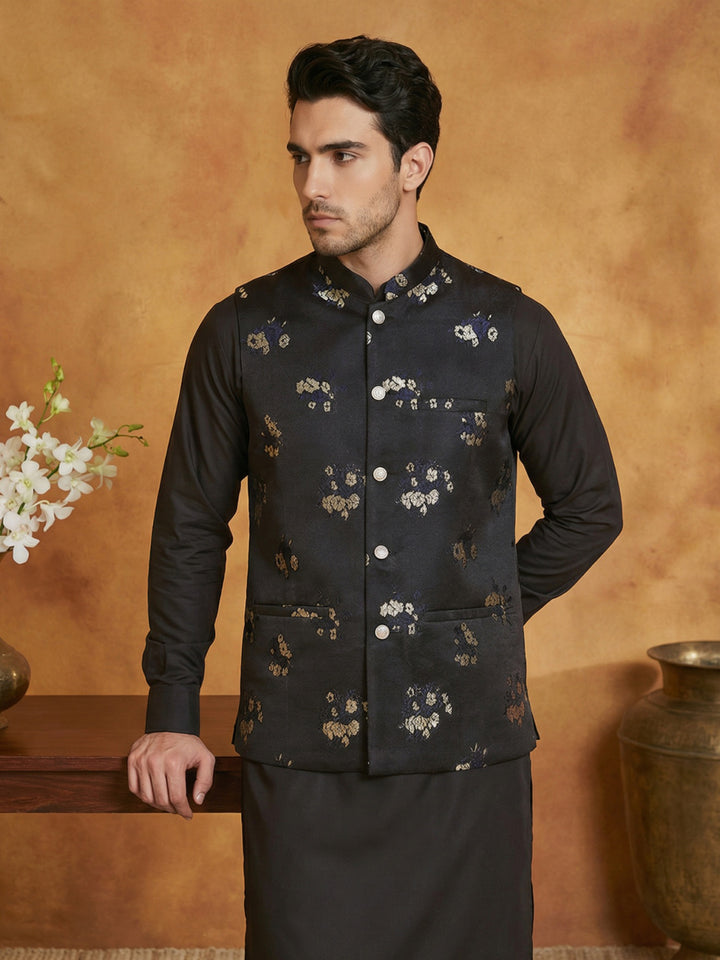 Embossed Design Nehru Jacket For Men
