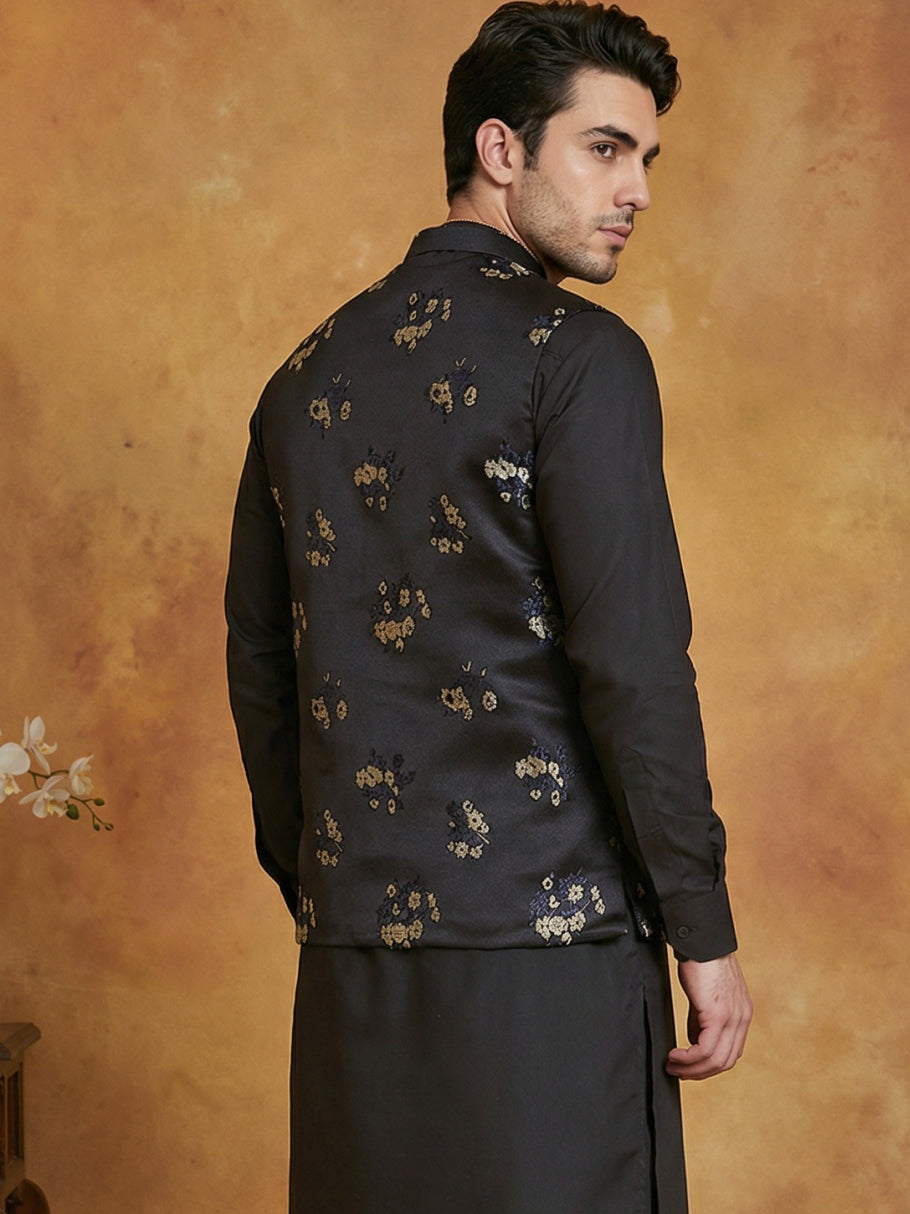 Embossed Design Nehru Jacket For Men
