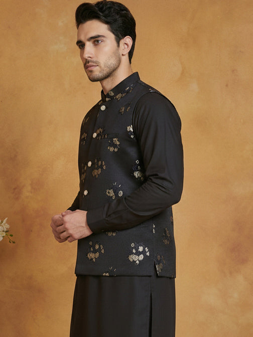 Embossed Design Nehru Jacket For Men