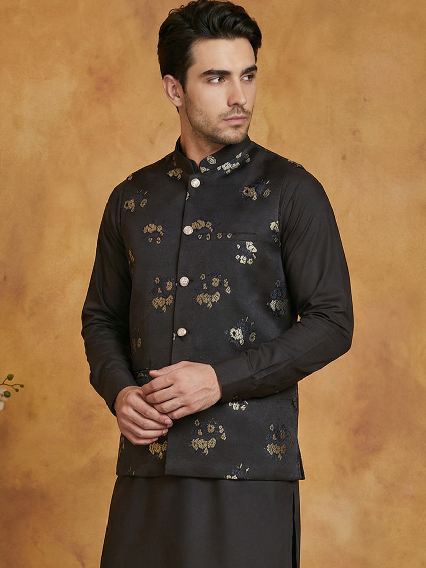 Embossed Design Nehru Jacket For Men