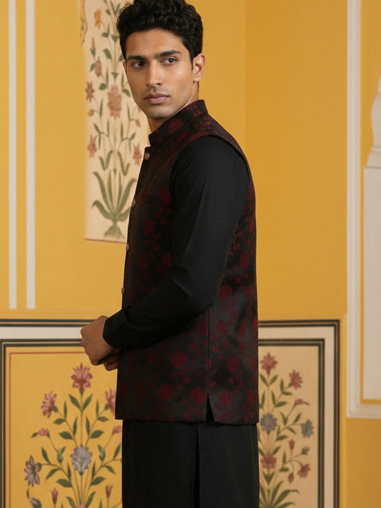 Embossed Nehru Jacket For Men
