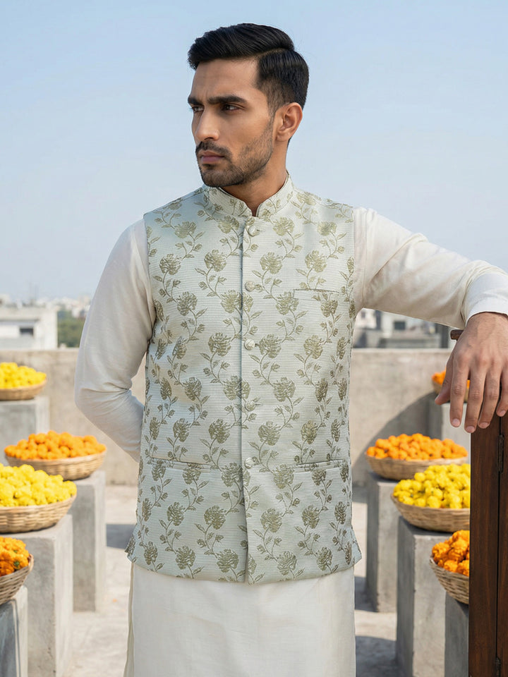 Embossed Nehru Jacket For Men
