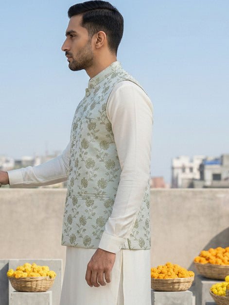 Embossed Nehru Jacket For Men