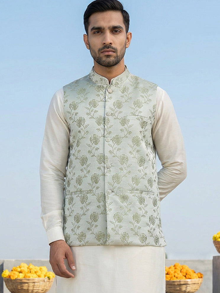 Embossed Nehru Jacket For Men